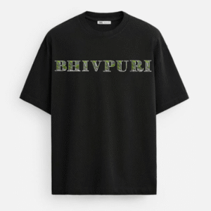 Bhivpuri Logo Printed Black Oversized T shirt