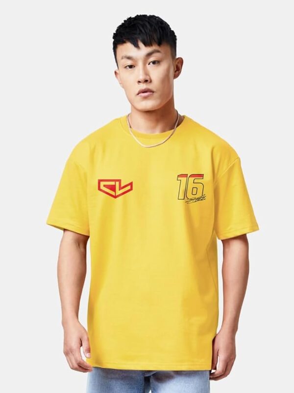 Round Neck Charles Leclarc Yellow Oversized-T shirts - Image 2