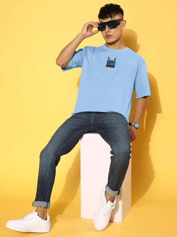 Pure Cotton Oversized Baggy Fit Drop Shoulder Stylish and Latest Graphic Printed Round Neck Half Sleeves T-Shirt for Men - Image 4