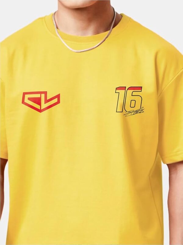 Round Neck Charles Leclarc Yellow Oversized-T shirts - Image 3