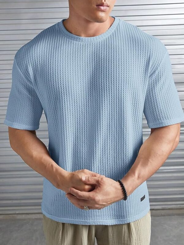 Mens Solid Unique Design Oversized Tshirt for Men - Round Neck Loose Fit Drop Shoulder Mens T-Shirt - Image 3