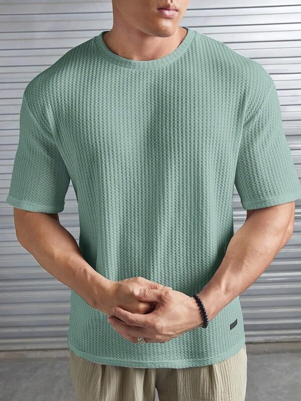 Mens Solid Unique Design Oversized Tshirt for Men - Round Neck Loose Fit Drop Shoulder Mens T-Shirt - Image 3