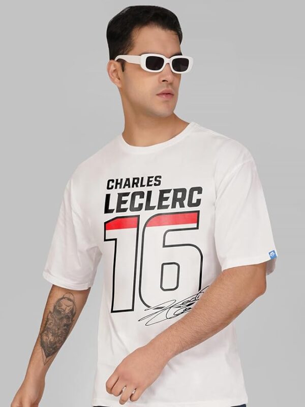 Round Neck Charles Leclarc White Oversized-T shirts - Image 5