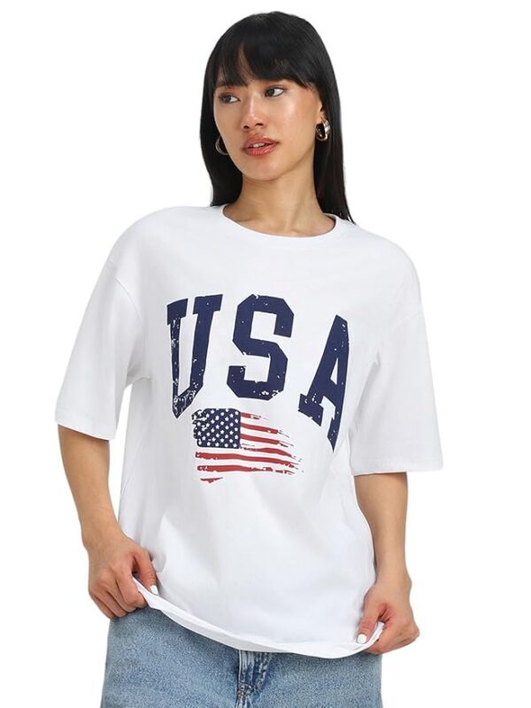 Round Neck Drop Shoulder Round Neck Black & White Graphic Printed Pure Cotton Oversized Baggy Fit Half Sleeve T-Shirt