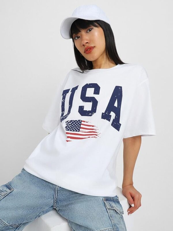 Round Neck Drop Shoulder Round Neck Black & White Graphic Printed Pure Cotton Oversized Baggy Fit Half Sleeve T-Shirt - Image 3