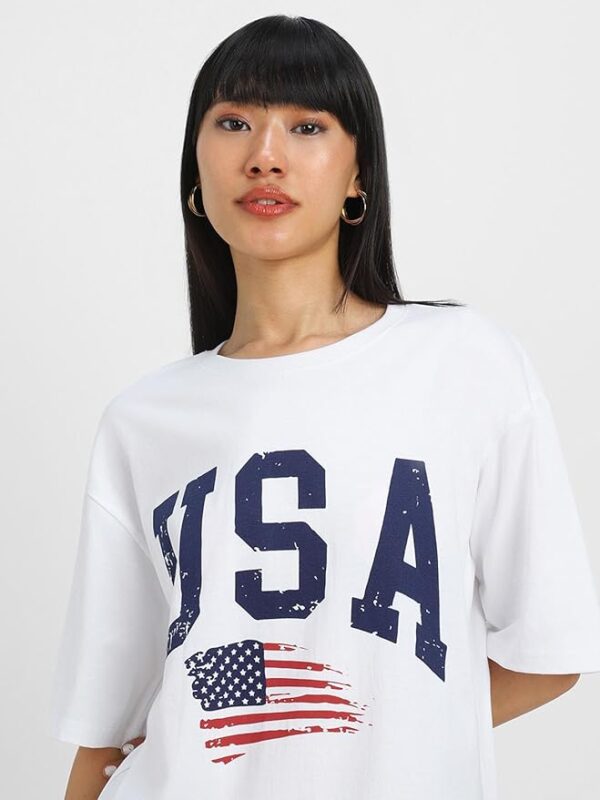 Round Neck Drop Shoulder Round Neck Black & White Graphic Printed Pure Cotton Oversized Baggy Fit Half Sleeve T-Shirt - Image 6