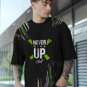 velgroove oversized black printed cotton blend t shirt for men | round neck streetwear