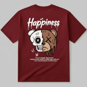 men’s oversized maroon t shirt – drop shoulder, 100% cotton, stylish back print & comfort fit