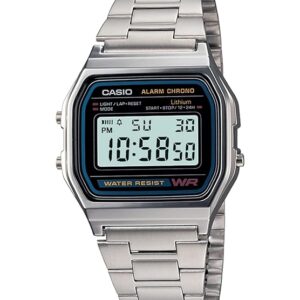 casio vintage a158wa 1q digital watch – grey dial, silver metal strap, unisex retro style