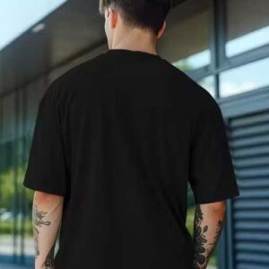 velgroove oversized black printed cotton blend t shirt for men | round neck streetwear