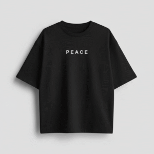 “peace” printed oversized round neck t shirt – relaxed fit, perfect for casual & urban looks