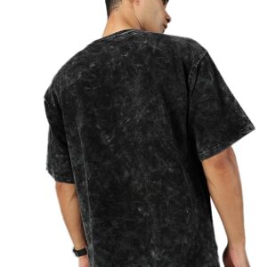 100% cotton oversized black t shirt – unisex drop shoulder, dye washed street style (pack of 1)