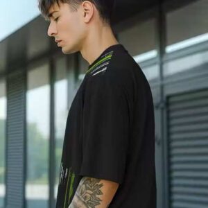 velgroove oversized black printed cotton blend t shirt for men | round neck streetwear