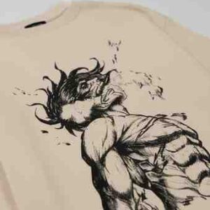 men's oversized beige t shirt – round neck, cotton blend, anime print, stylish & comfy casual wear (pack of 1)