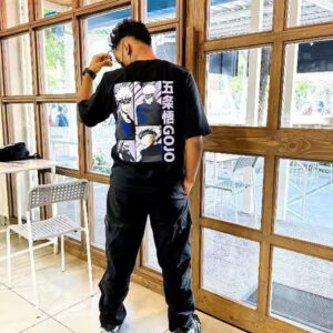 oversized men's t shirt | casual cotton tee | baggy back print anime t shirt for men