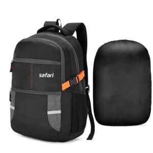 safari omega 30l black laptop backpack – spacious travel & college bag with rain cover