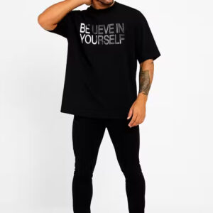 men’s oversized graphic t shirt – round neck, three quarter sleeves, cotton blend casual wear