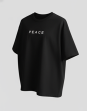 “peace” printed oversized round neck t shirt – relaxed fit, perfect for casual & urban looks