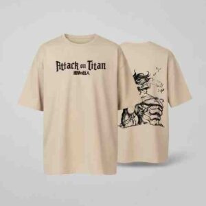 men's oversized beige t shirt – round neck, cotton blend, anime print, stylish & comfy casual wear (pack of 1)