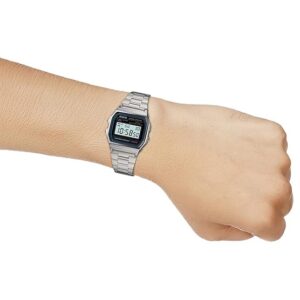 casio vintage a158wa 1q digital watch – grey dial, silver metal strap, unisex retro style