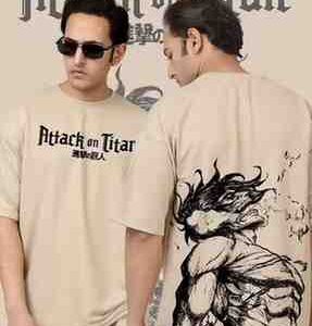 men's oversized beige t shirt – round neck, cotton blend, anime print, stylish & comfy casual wear (pack of 1)