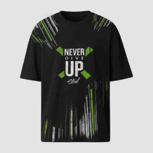 velgroove oversized black printed cotton blend t shirt for men | round neck streetwear