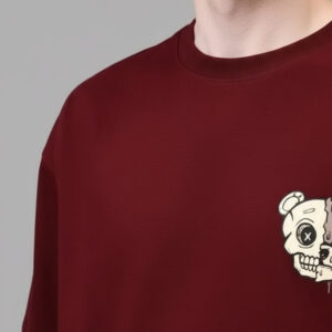 men’s oversized maroon t shirt – drop shoulder, 100% cotton, stylish back print & comfort fit