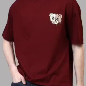 men’s oversized maroon t shirt – drop shoulder, 100% cotton, stylish back print & comfort fit
