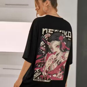 Womens little zing women's oversized cotton t shirt – front & back print, baggy loose fit