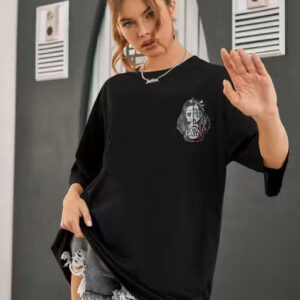 Womens little zing women's oversized cotton t shirt – front & back print, baggy loose fit