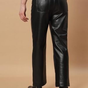 tandul men's black faux leather trouser – solid stylish slim fit pants
