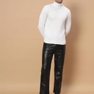 tandul men's black faux leather trouser – solid stylish slim fit pants