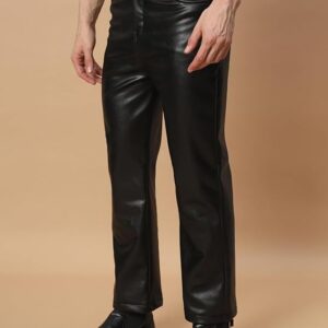 tandul men's black faux leather trouser – solid stylish slim fit pants