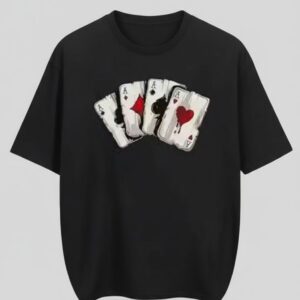 premium quality men's oversized cotton t shirt – cards printed, round neck t shirt (pack of 1)